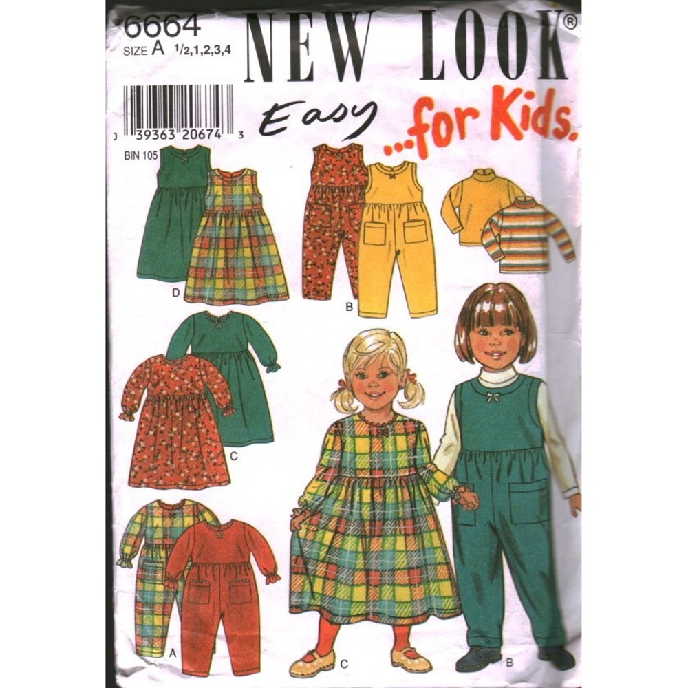 New Look 6664 Kids Sewing Pattern Romper Dress Top Size A 1/2 1 2 3 4‎ Easy cut